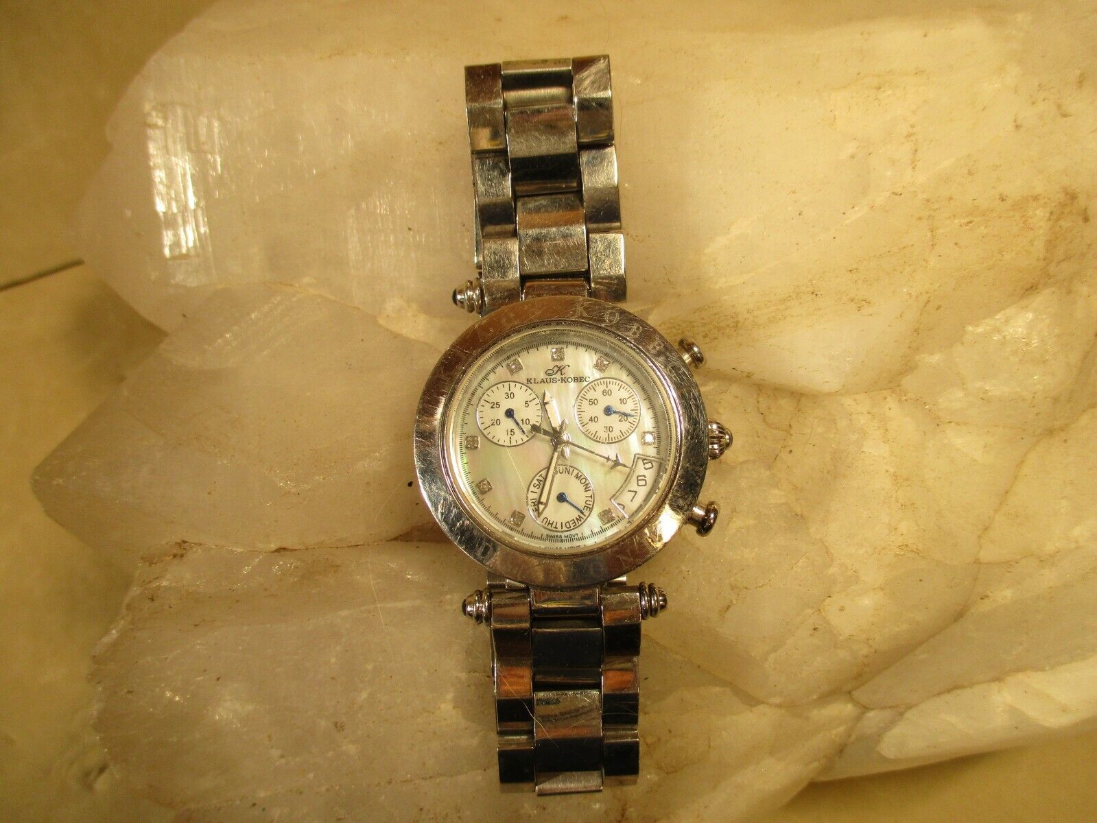 Klaus Kobec MoP Diamond Dial Stainless Steel Chronograph Watch