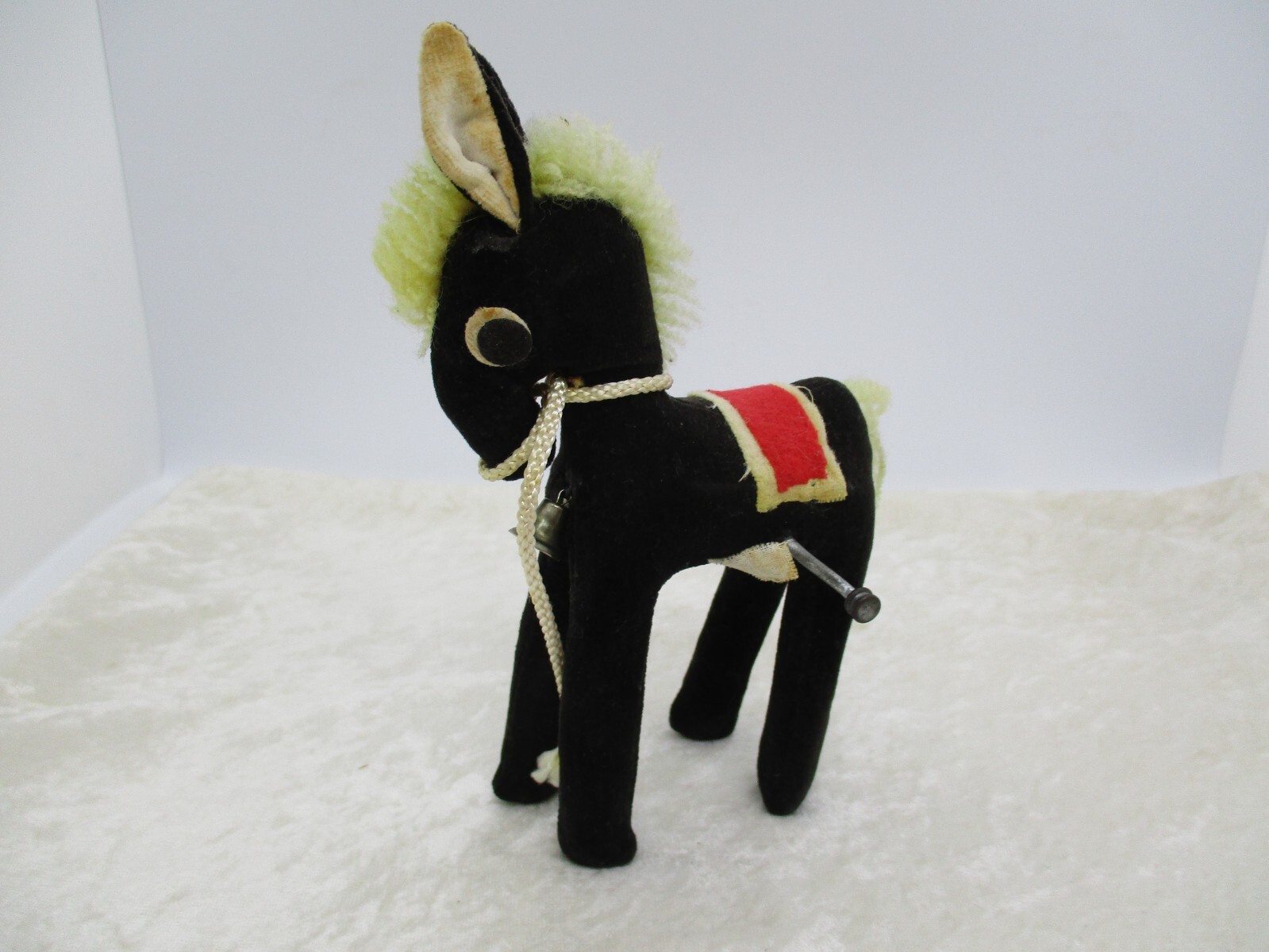 Vintage Small Black Velvet Japan Plush Horse/Donkey Music Box-Needs Repair