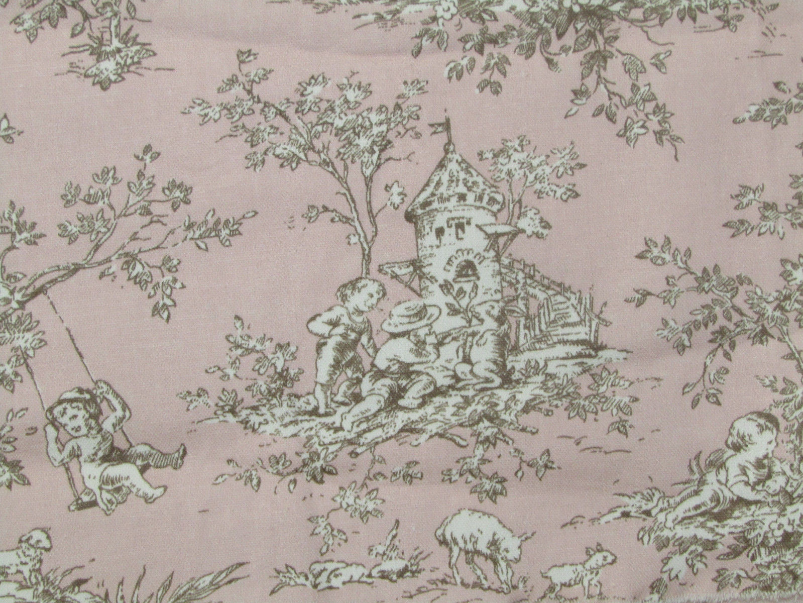 P KAUFMANN CENTRAL PARK COTTON TOILE NURSERY FABRIC PINK BROWN 56