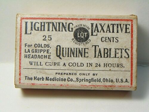 vintage LIGHTNING LAXATIVE QUININE TABLETS advertising memorabilia box MEDICINE 