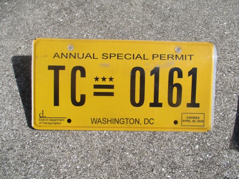 Washington D. C.  Annual Special Permit license plate # 161
