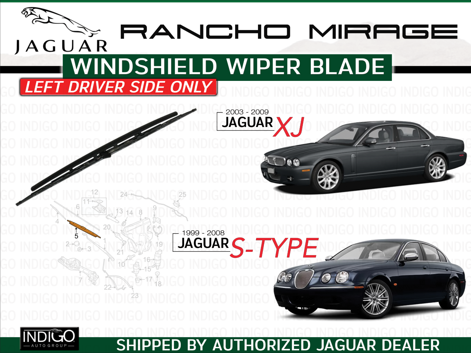 JAGUAR SPORTS グリーン バイザー JAGUAR OEM 04-08 S-Type Wiper Blade 04-09 XJ XR858033 Left