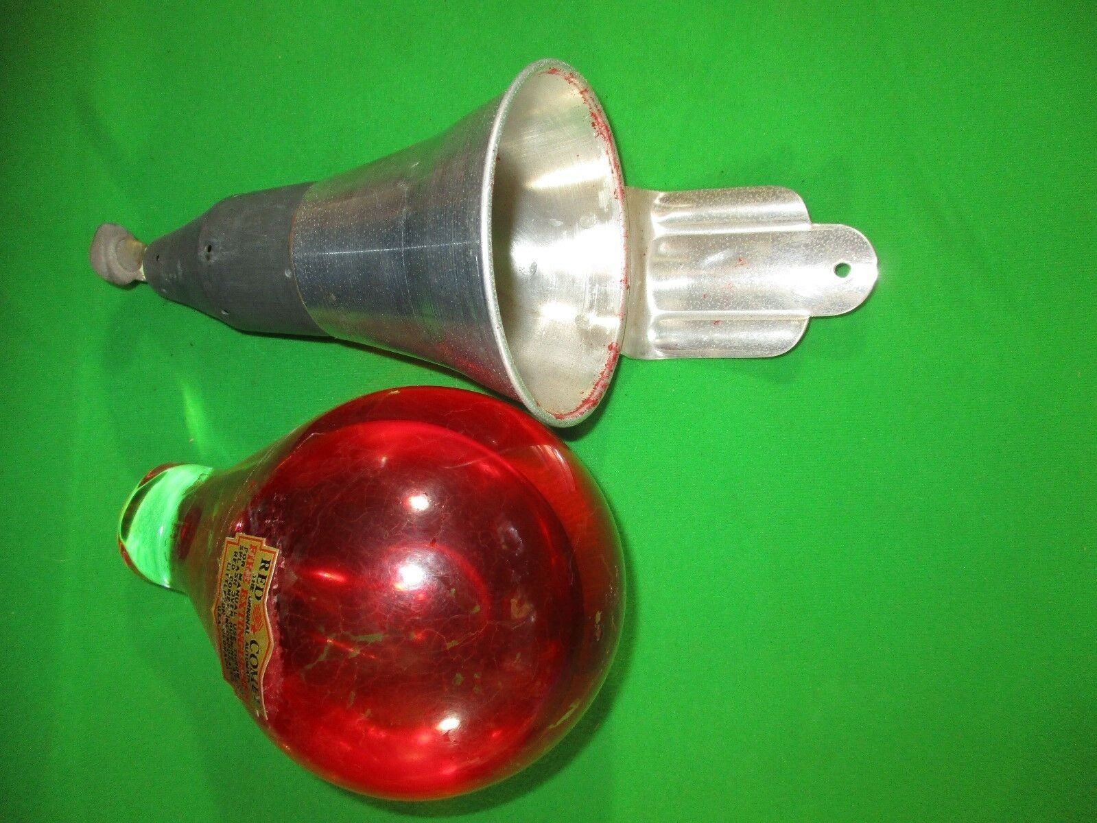 Red Comet Vintage Fire Extinguisher~ Glass Grenade with Metal Wall Bracket
