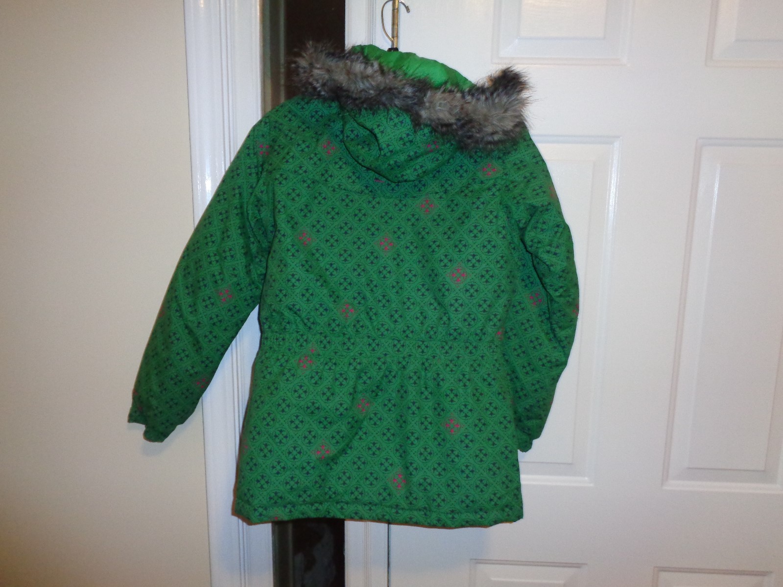 Girls Columbia Puffy waterproof Jacket With Faux Fur Good Youth 14-16 green
