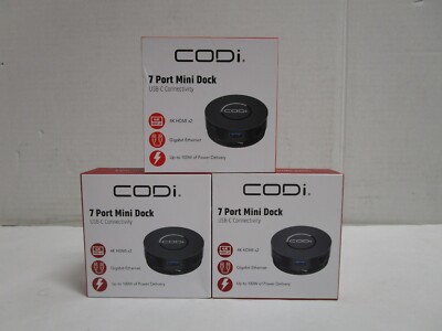 LOT OF 3 CODi Universal 7 Port Mini Docking Station for Laptop (A01058) NEW!