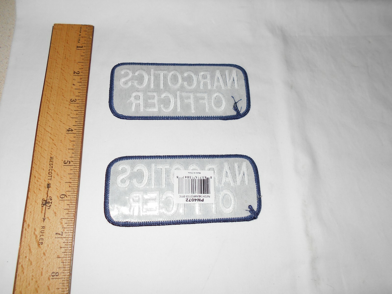 Two 'Narcotics Officer'  Black & White Patches, 4 1/2