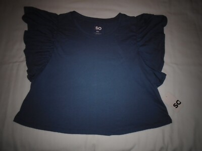 NEW Women's JUNIORS Size XXL Shirt Blue Flutter Sleeve Semi-Crop 2022 Style NWT