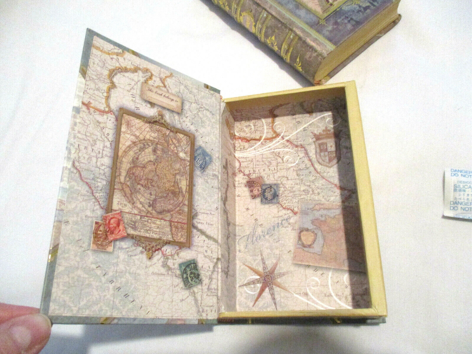 2 Faux Book Storage Boxes, Paris and World Atlas