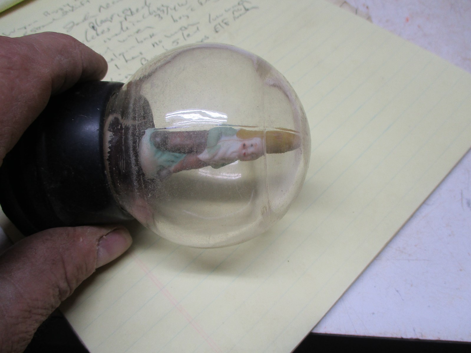 Old Heavy Glass & Porcelain Base Snow Globe Snowdome Chrismas Elf