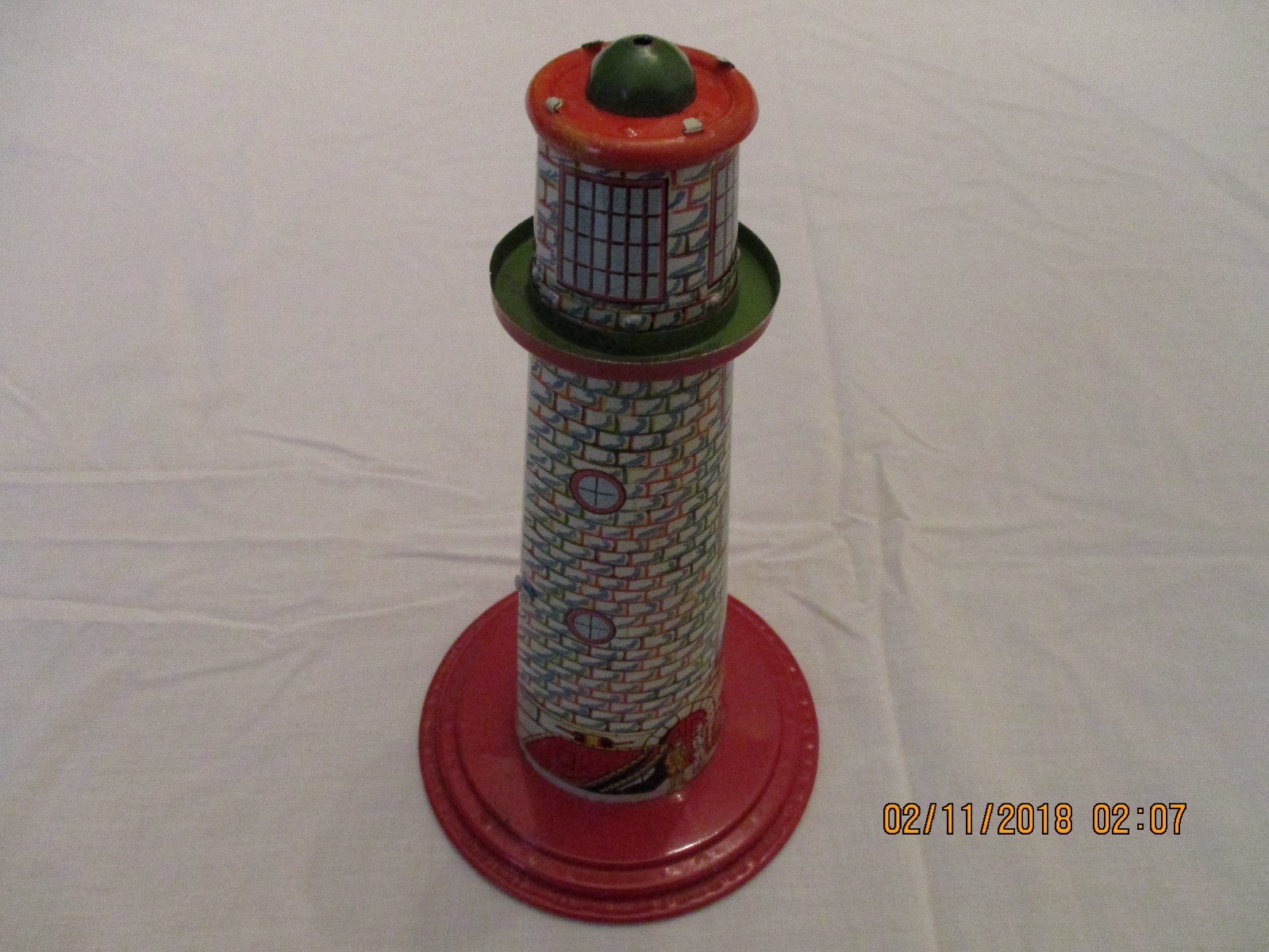 MARX TIN LITHO WINDUP SKY FLYER TOWER TOY COMPLETE AIRPLANE BLIMP CROSSBAR WORKS