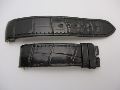CHOPARD Gloss Black Leather Rounded 19mm x 18mm Watch Strap Band Set 105mm +70mm