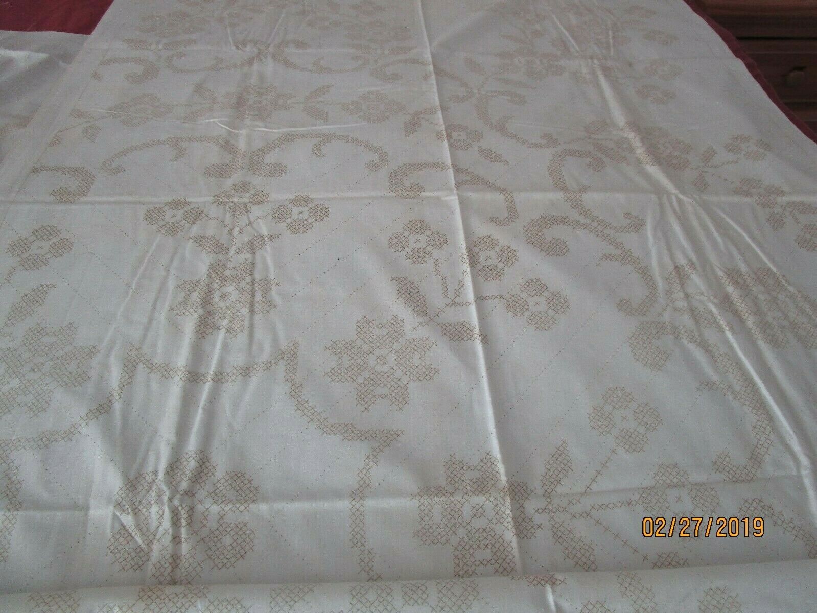 Vintage Stamped Cross Stitch Embroidery Quilt Top Kit,  90 x 103