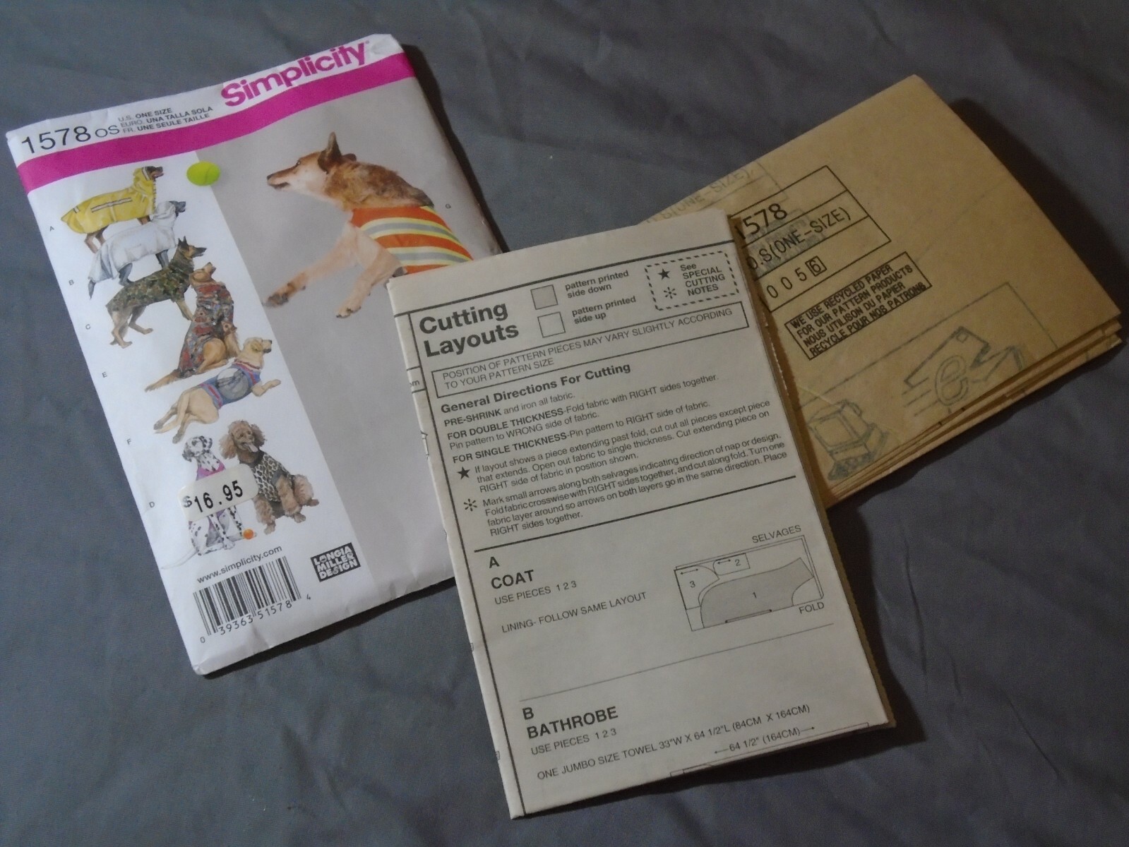 Simplicity dog jacket 1578 uncut pattern