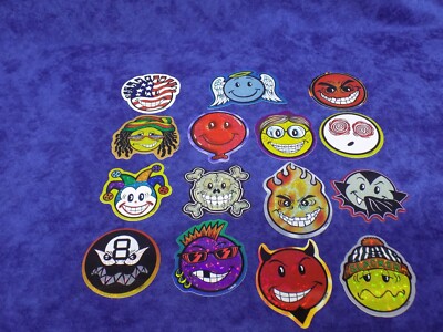 SET 15 VINTAGE CEI PRISMATIC HAPPY FACE VENDING MACHINE STICKER STICKERS 2002