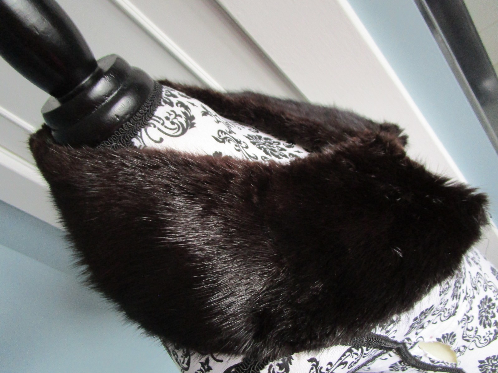 VINTAGE Brown Real Genuine MINK FUR Lined Collar Scarf Jacket Coat