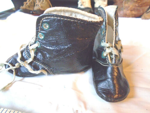 #2 PAIR OF BLACK SOFT ALL LEATHER? ANTIQUE VINTAGE BABY DOLL SHOES