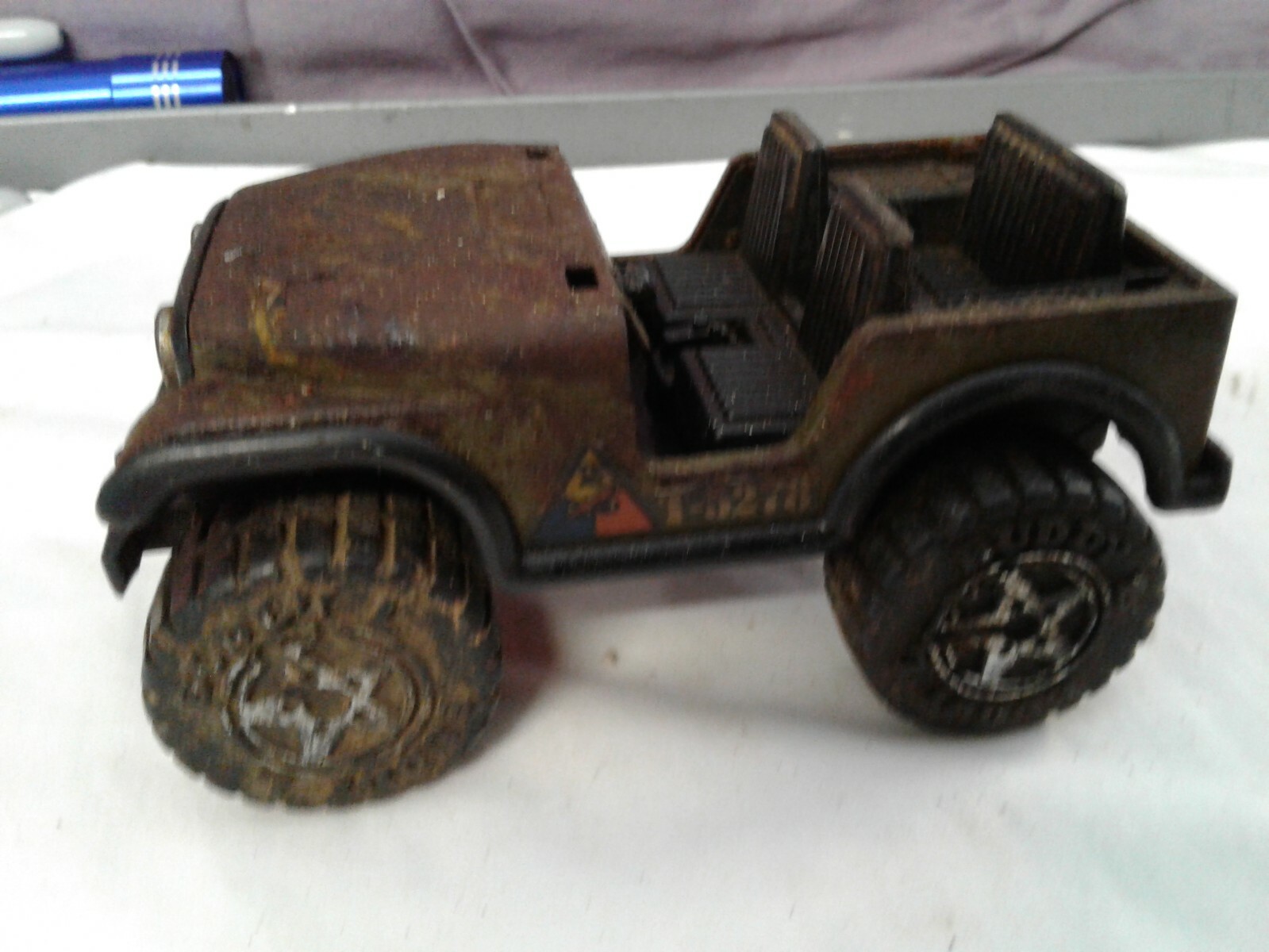 Vintage metal BUDDY L Army jeep rough no windshield surface Vintage metal BUDDY L Army jeep rough no windshield surface