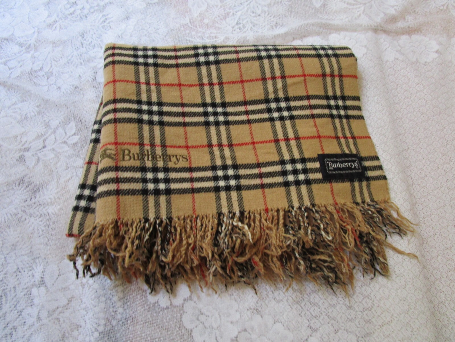 Vintage Burberrys Nova Check Wool Blanket Wrap Shawl