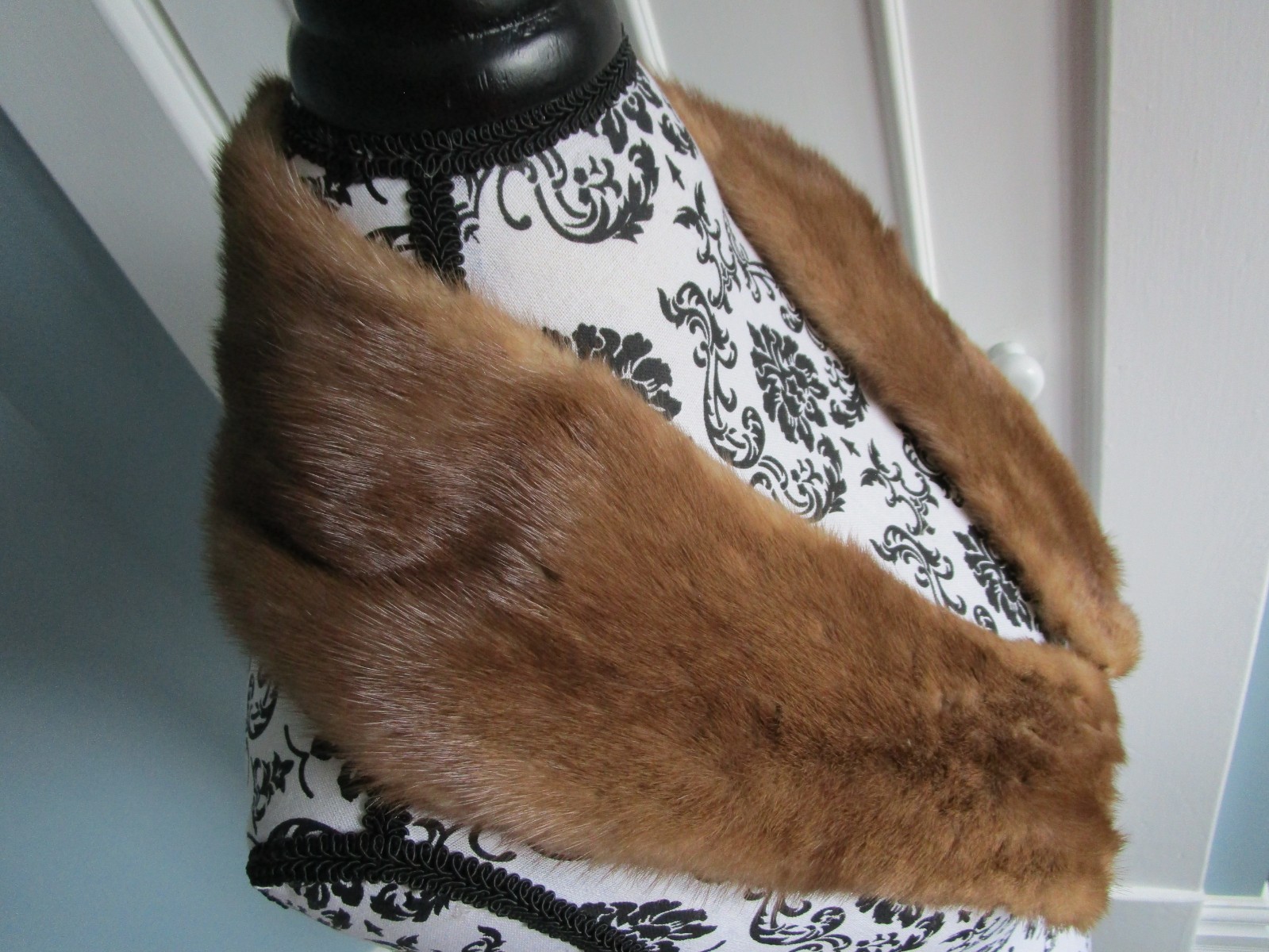 VINTAGE Honey Beige Real Genuine MINK FUR Lined Collar Scarf Jacket Coat