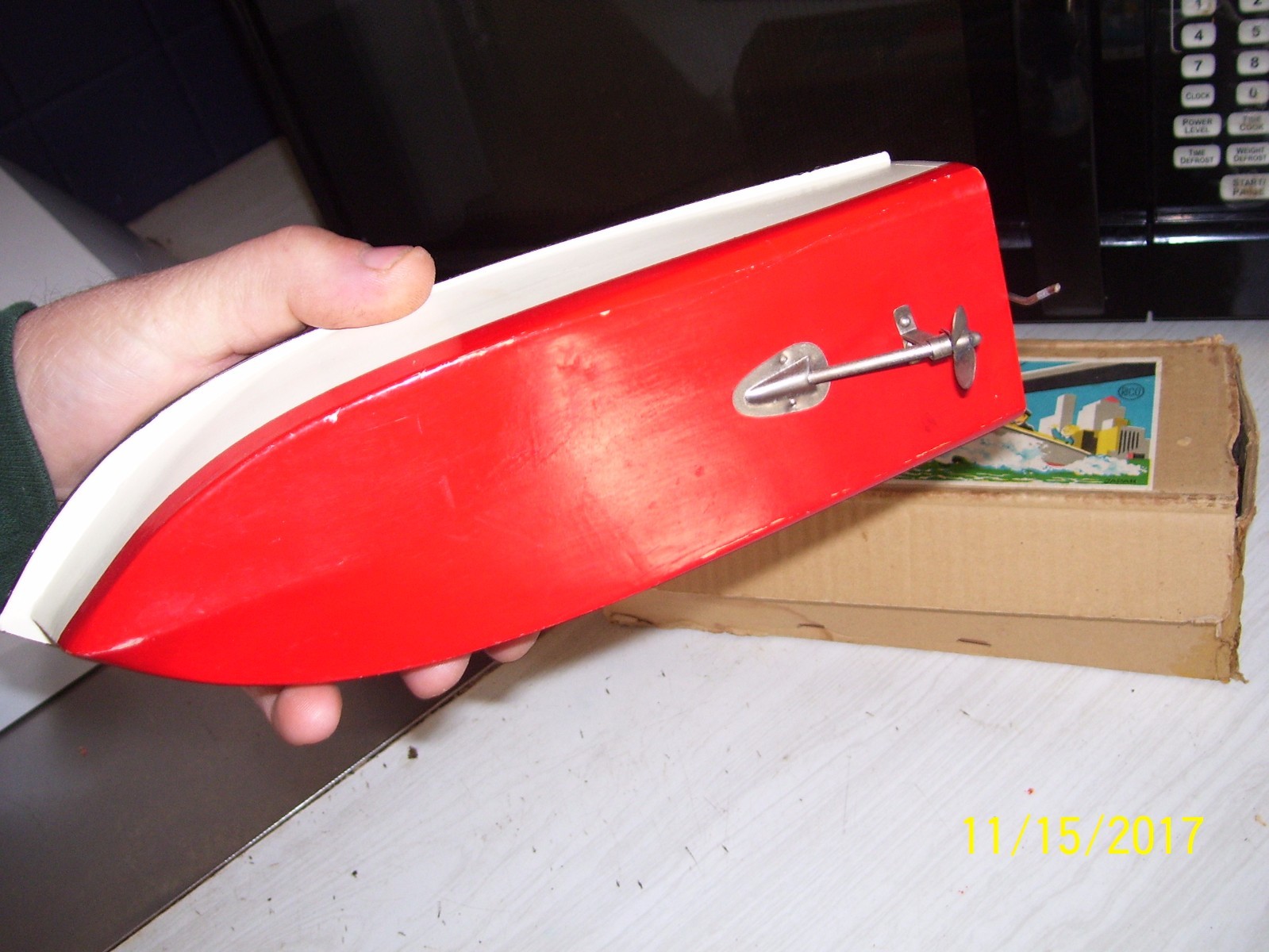 1950's  Battery Operated Wooden Toy Speed boat-JAPAN-10