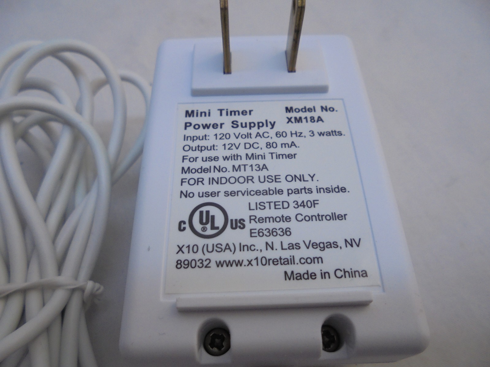 X10 12V Mini Timer Power Supply Model XM18A for MT10A Thru MT13A & RS 61-3000MT
