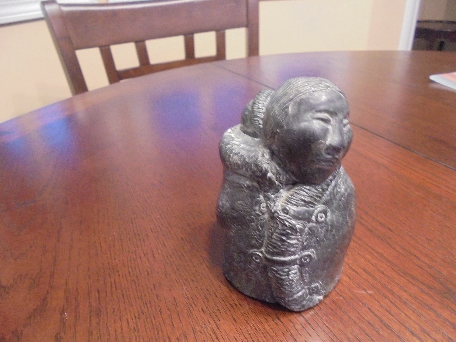 Vintage A Wolf Original Eskimo Mother & Child Soapstone Sculpture Statue SWEET