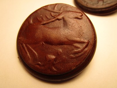 One (1) Leather Button with Leaping Stag - Deer - Hart 1-1/2