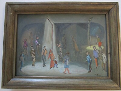  Loew PAINTING ORIGINAL WPA ARTIST URBAN MODERNIST NIGHT EXPRESSIONISM NOCTURN