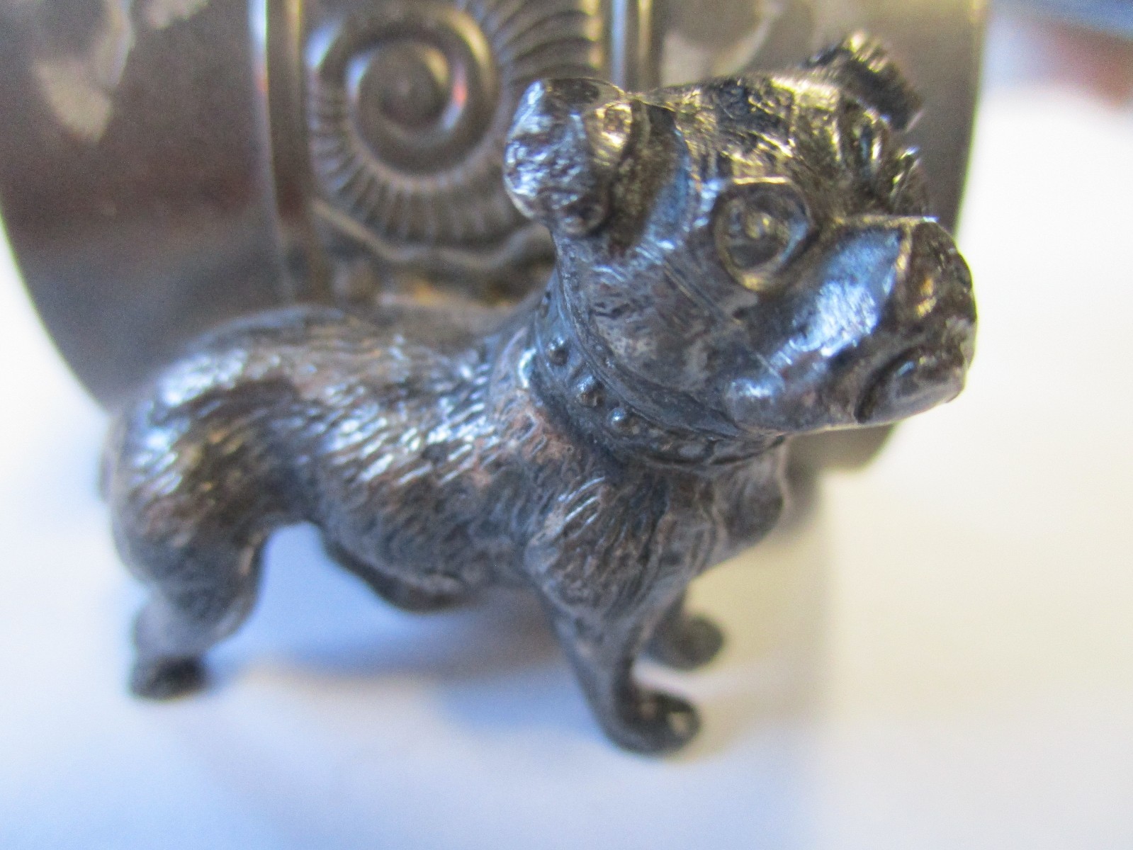 Vintage Silver Plate Figural Napkin Ring Featuring A Dog