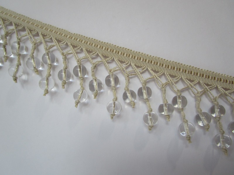 High End Decorator Glass Bead Beige SilkTrim fringe 47" x