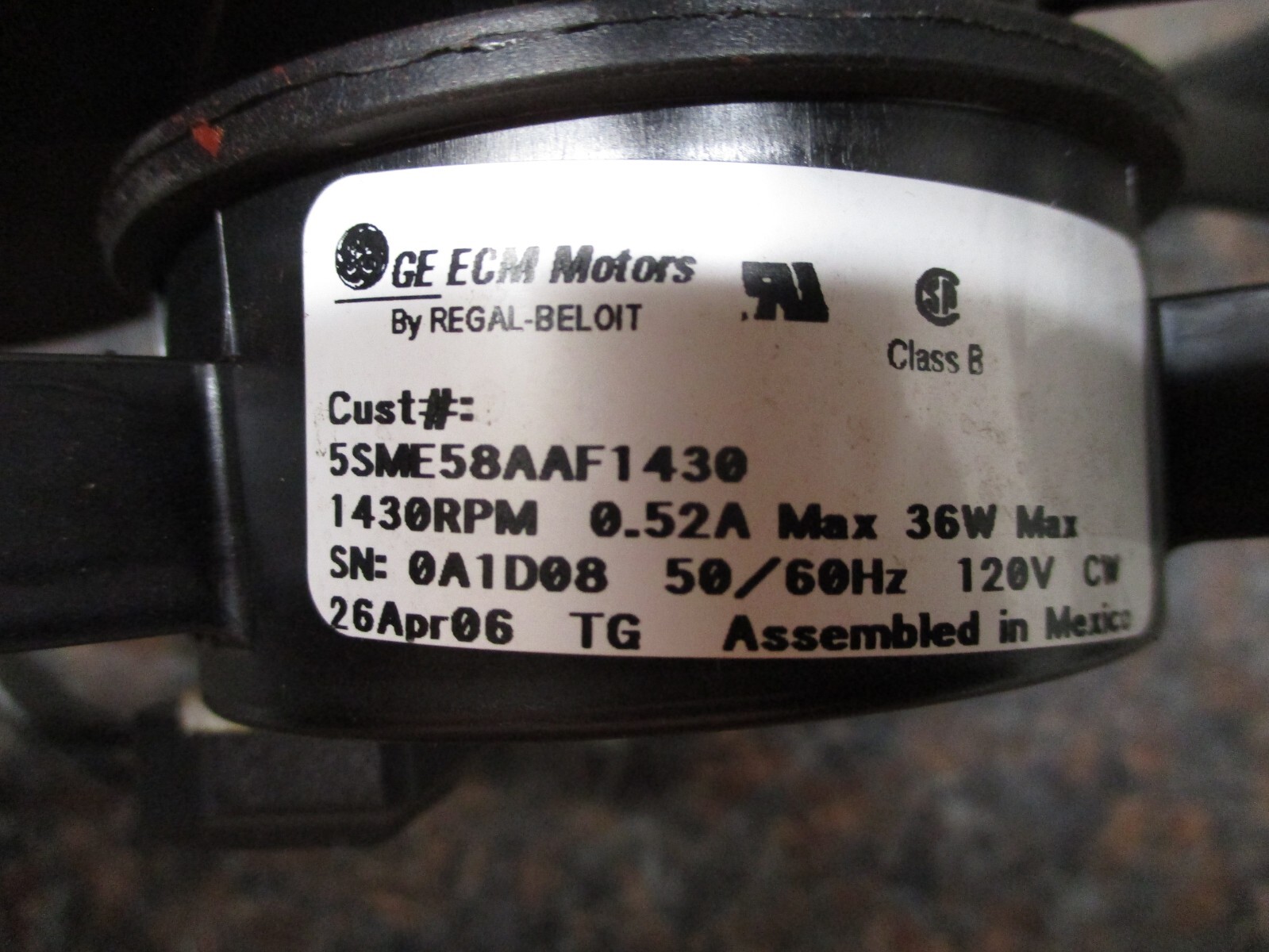 GE ECM REFRIGERATION Replacement Fan MOTOR 1430RPM 120V 5SME58AAF1430