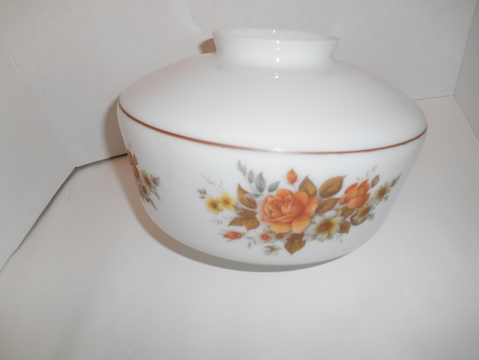 Vintage School House White Glass Light Globe w/ Rose Floral Design