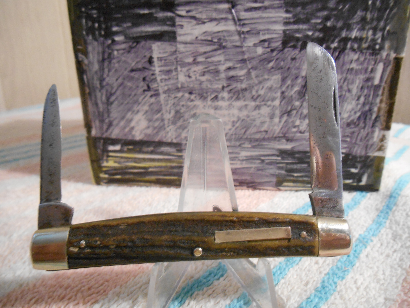 VINTAGE HOFFRITZ N.Y. GERMANY 2 BLADE HALF CONGRESS STAG POCKET KNIFE