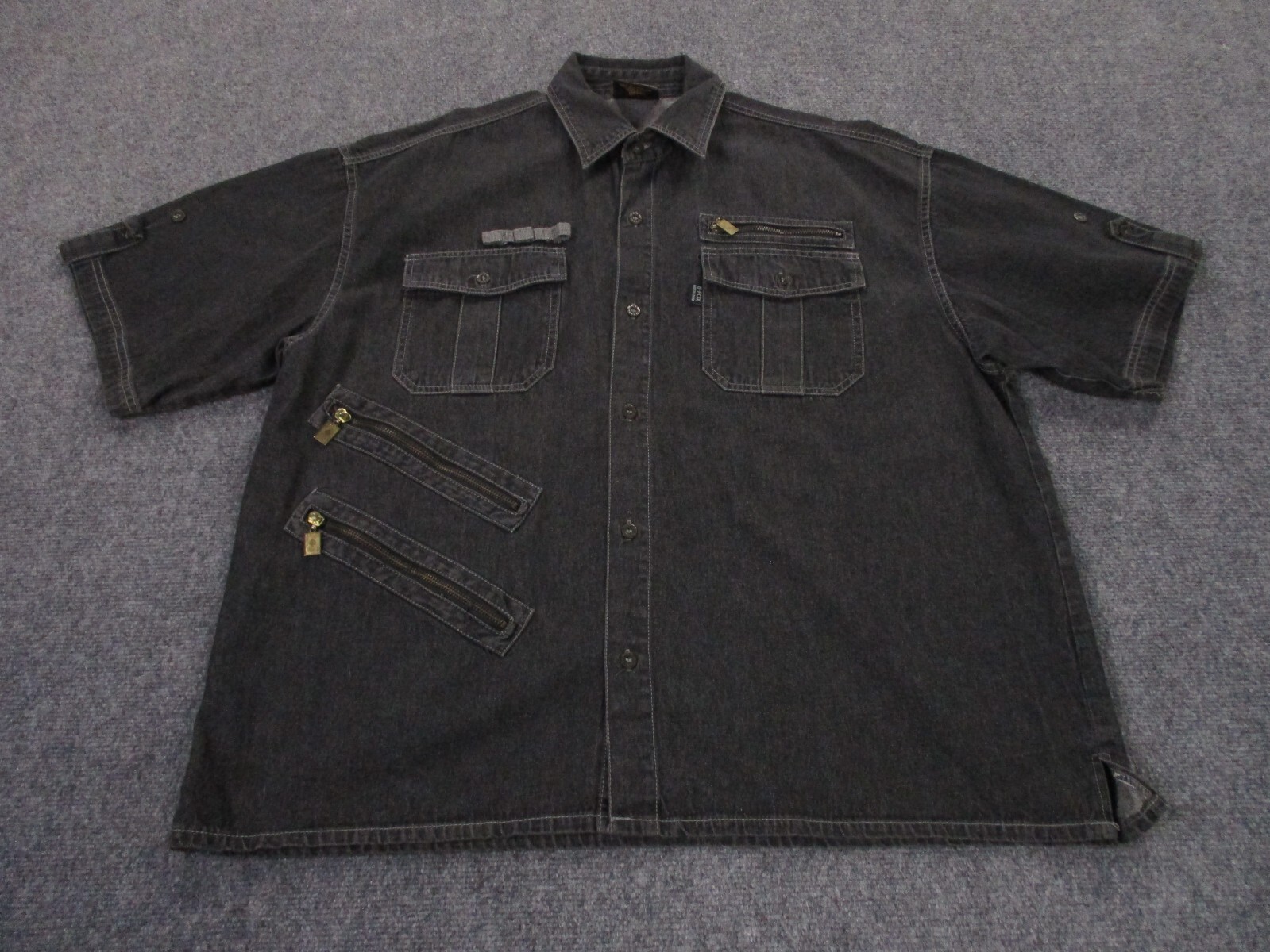XL ラガーシャツ 海外古着 レトロ FOX Vintage Fox Shirt Adult XL Gray Pockets Zipper Grunge Hip