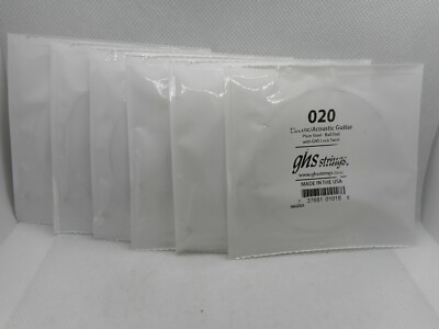 6 pack of GHS 20ga plain guitar strings .020'' for acoustic or electric guitar