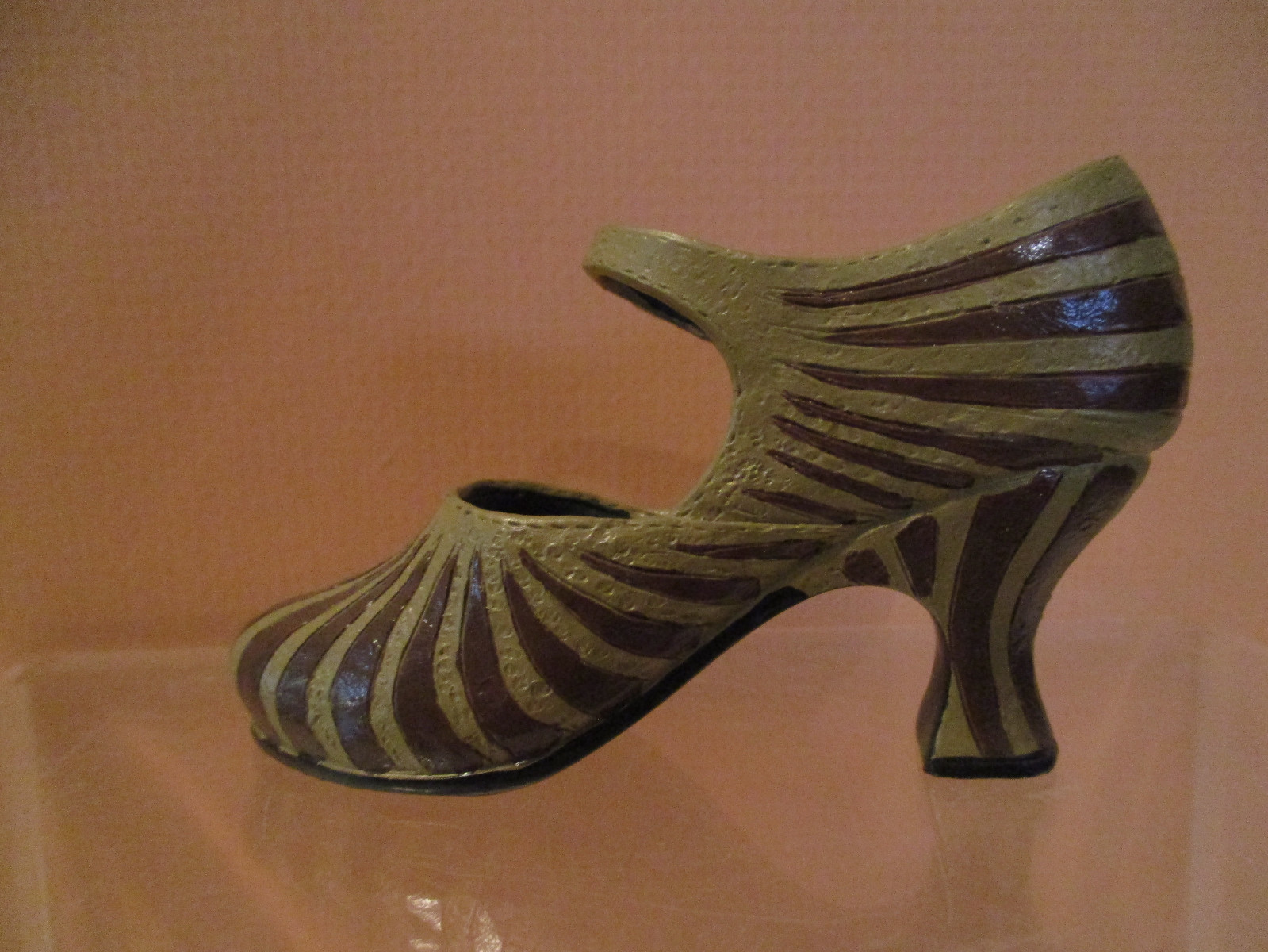 Miniature Shoe Tan & Brown Striped Buckle High Heel, not a Just the Right Shoe
