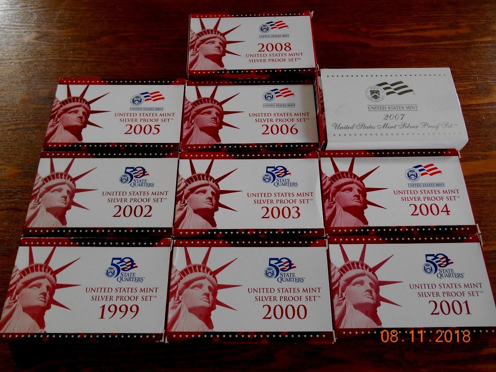 1999-2008 US MINT SILVER PROOF SETS OGP