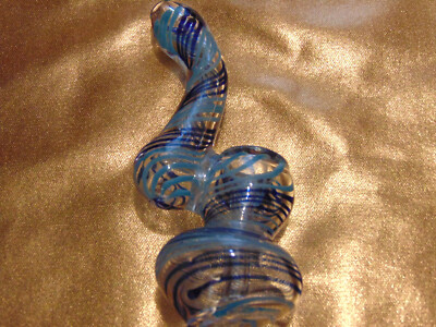 Sherlock Bubblier 4 1/4'' L.Blue/Dk.Blue Glass Sherlock Bubblier Tobacco Pipe SB2