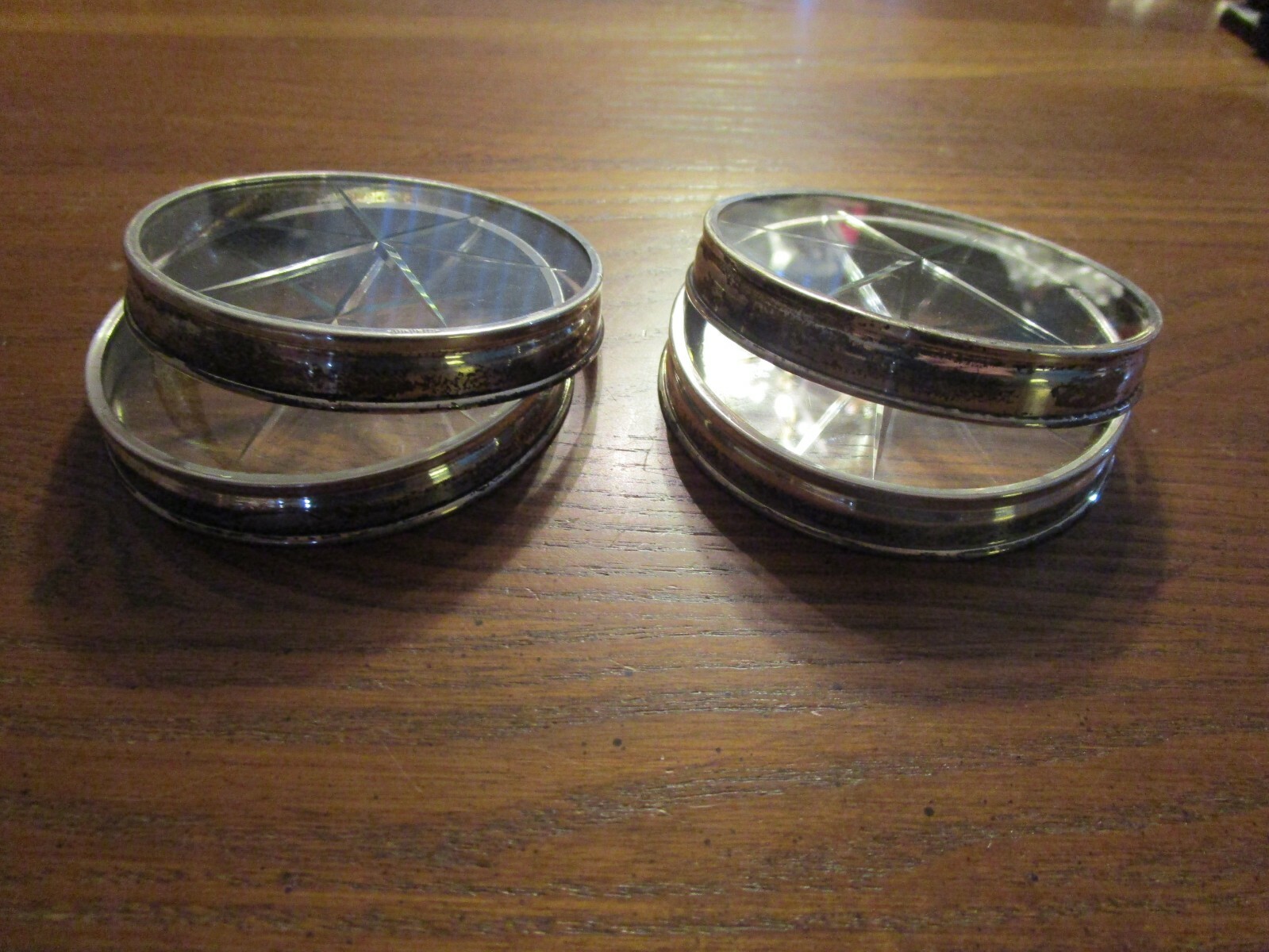 Set of 4 Sterling Silver Coasters with Etched Glass - Star Design