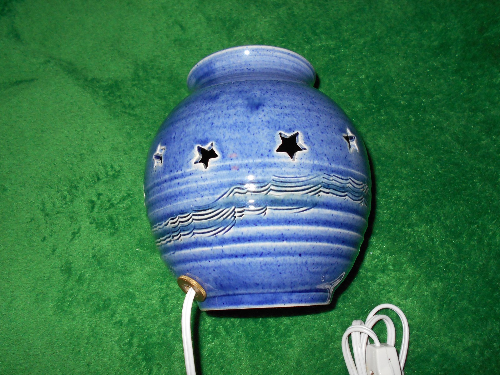 Hand thrown studio clay pottery lamp Blue signed