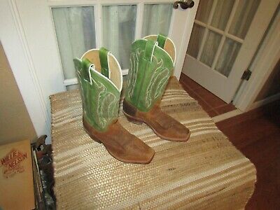 Nocona Brown Suede & Green Shaft Square Toe Cowgirl Western Boots Women's 6.5 B