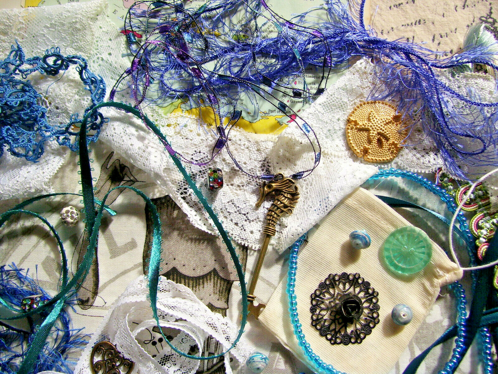 MERMAID EMBELLISHMENT CHARMS ART COLLAGE EPHEMERA JUNK JOURNAL KIT LACE RIBBON 2