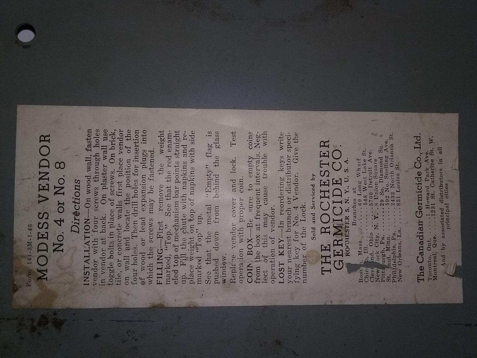 Vintage Modess 5 cent vending machine ladies sanitary napkins wall hanging w key