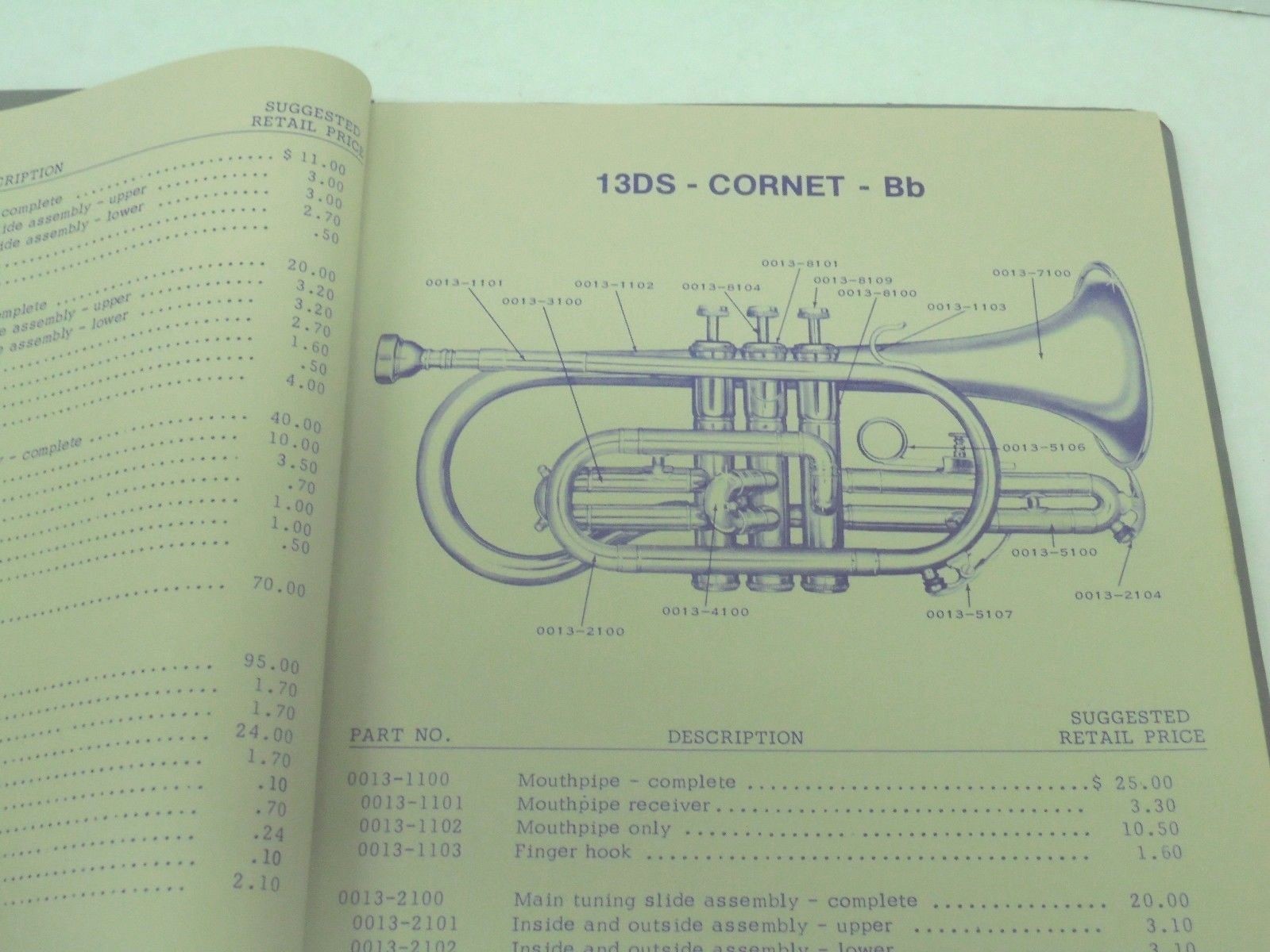Vintage Band Instrument Parts List DEG MUSIC PRODUCTS - Not Dated Soft Binder