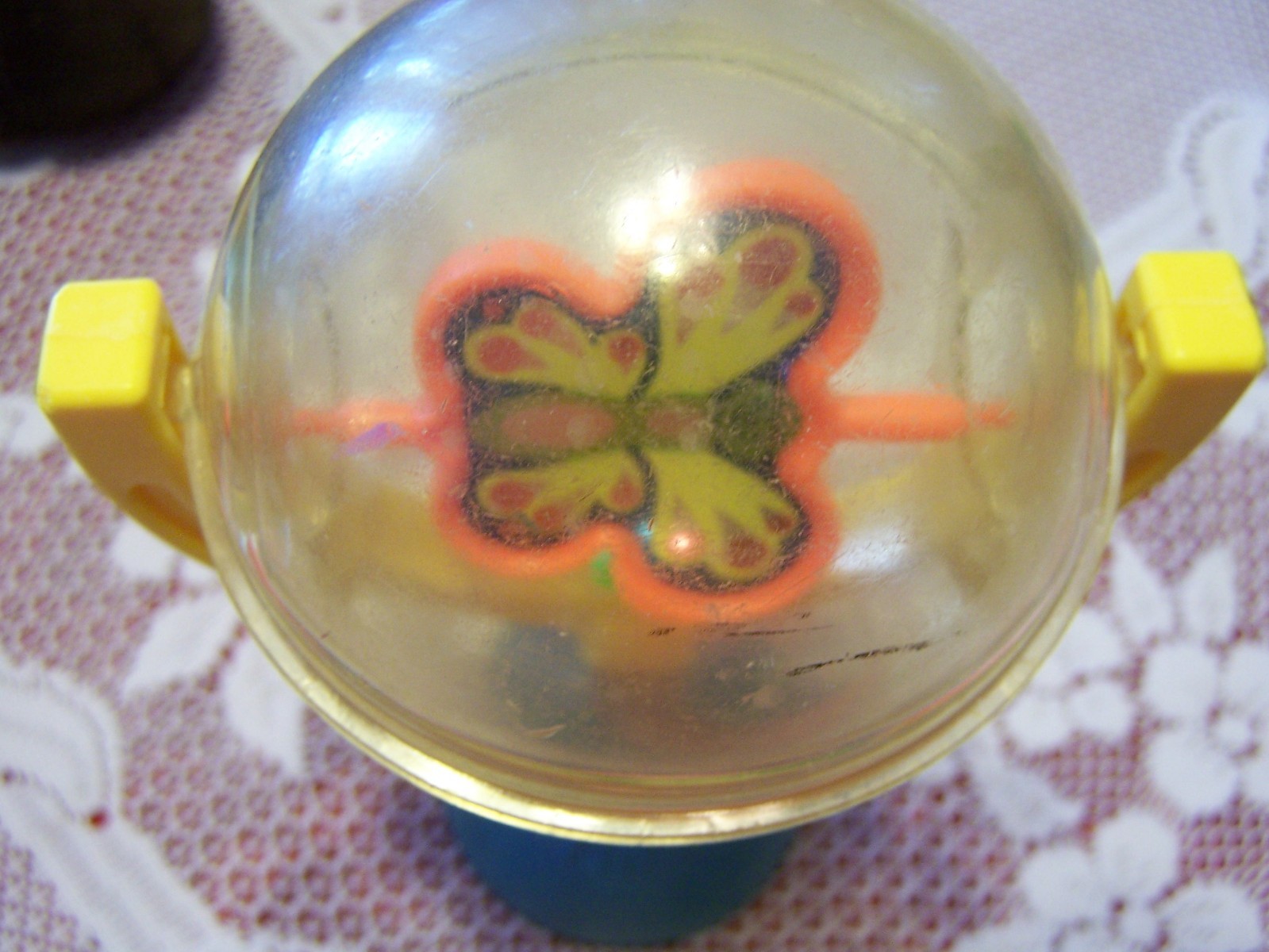 Vintage Fisher-Price 1981 Suction Cup Butterfly Rattle Baby Toy Blue Yellow