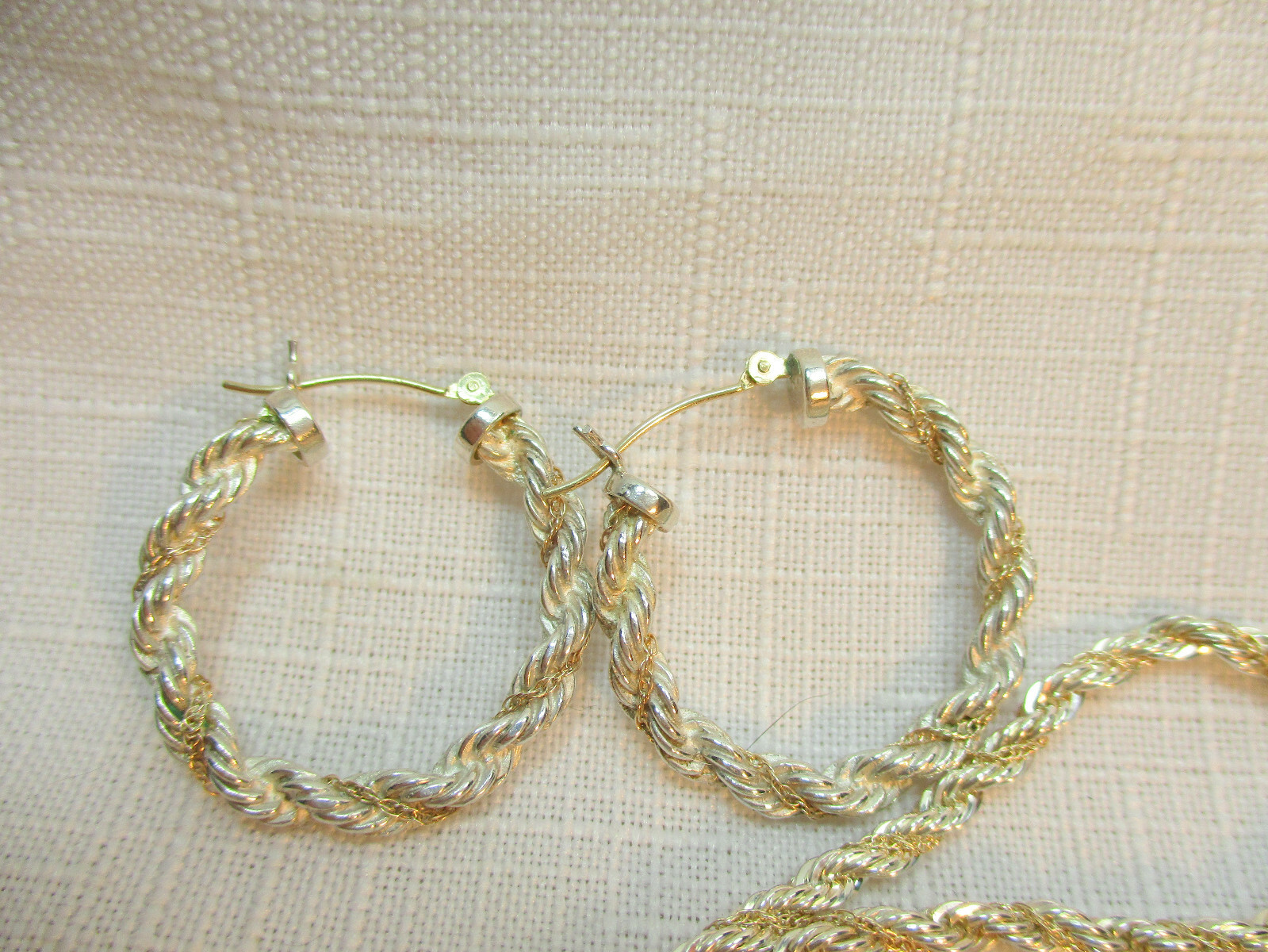 Pre-Owned 14K Gold & Sterling Silver Chain, Earrings, Bracelet by OR- 28.6 Grams