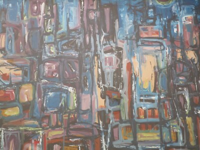  HAL AKINS AMERICAN  PAINTING EXPRESSIONISM CITY URBAN  VINTAGE STREETS ABSTRACT