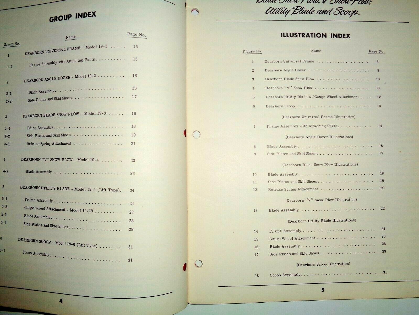 *Ford Dearborn Dozer Snow Plow Scoop Blade Master Parts Catalog Book Original!