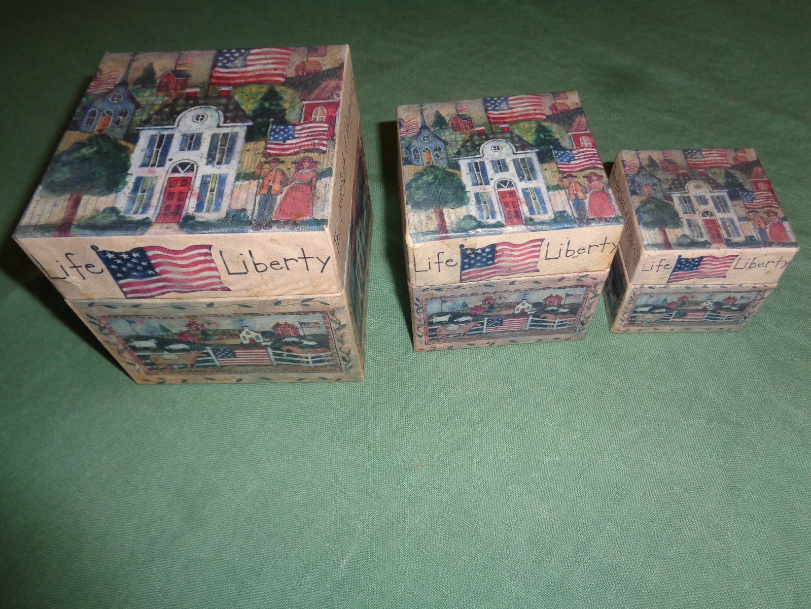 (3147) BOB'S BOXES SET OF 3 NESTING BOXES Life & Liberty Susan A Winget