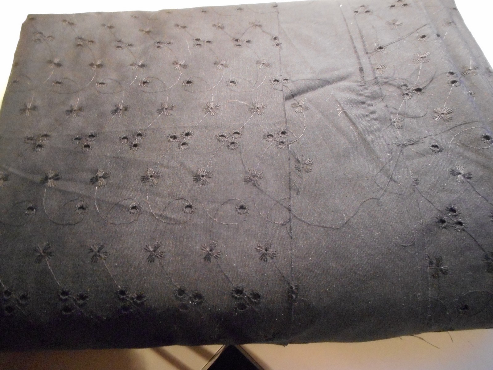 Vintage 1950s 1960s 1970s? Black Eyelet Cotton? Fabric 5 yards plus